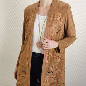 Chico’s Embroidered Faux Suede Kimono